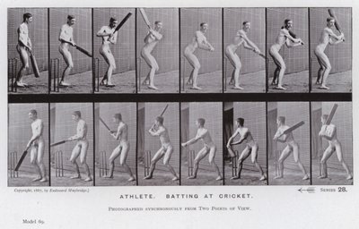 The Human Figure in Motion: Idrottare som slår i cricket (s/v foto) av Eadweard Muybridge