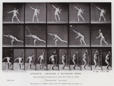 Den mänskliga figuren i rörelse: Idrottare som lyfter en sten på 20 pund (s/v foto) av Eadweard Muybridge