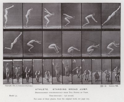 Den mänskliga figuren i rörelse: Idrottare, stående bredhopp (s/v foto) av Eadweard Muybridge