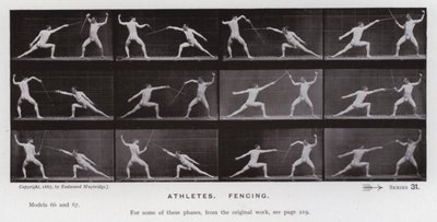 Den mänskliga figuren i rörelse: idrottare, fäktning (s/v foto) av Eadweard Muybridge