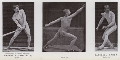 Den mänskliga figuren i rörelse: baseboll, låg boll; Baseball, fel (s/v foto) av Eadweard Muybridge