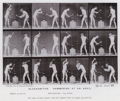 The Human Figure in Motion: Smeder som hamrar på ett städ (s/v foto) av Eadweard Muybridge