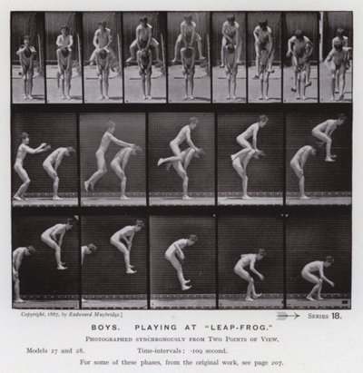 The Human Figure in Motion: Boys, spelar på "Leap-Frog" (s/v foto) av Eadweard Muybridge