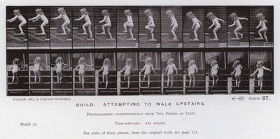 The Human Figure in Motion: Barn som försöker gå uppför trappan (s/v foto) av Eadweard Muybridge