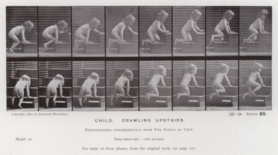 Den mänskliga figuren i rörelse: Barn som kryper uppför trappan (s/v foto) av Eadweard Muybridge