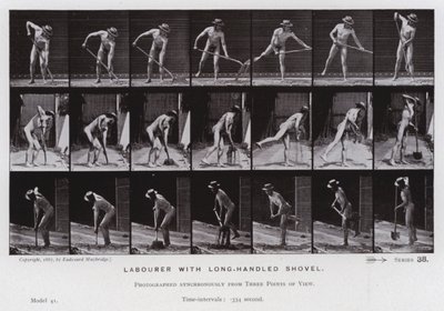 The Human Figure in Motion: Arbetare med långskaftad spade (s/v foto) av Eadweard Muybridge