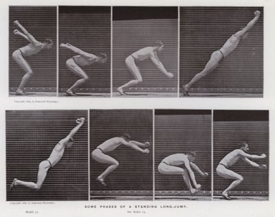 Den mänskliga figuren i rörelse: Några faser av ett stående längdhopp (s/v foto) av Eadweard Muybridge