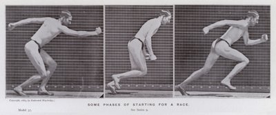 Den mänskliga figuren i rörelse: Några faser av att starta ett lopp (s/v-bild) av Eadweard Muybridge