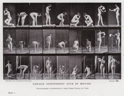 Den mänskliga figuren i rörelse: Olika oberoende rörelsehandlingar (s/v foto) av Eadweard Muybridge