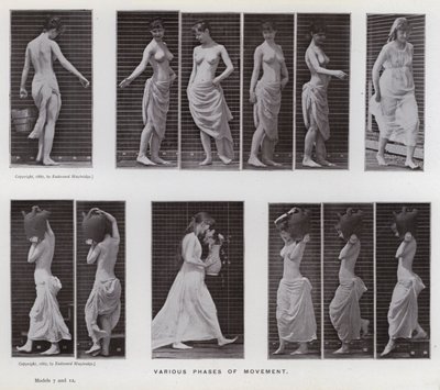 Den mänskliga figuren i rörelse: olika faser av rörelse (s/v foto) av Eadweard Muybridge