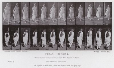 Den mänskliga figuren i rörelse: kvinna, löpning (s/v foto) av Eadweard Muybridge