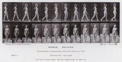Den mänskliga figuren i rörelse: kvinna, gående (s/v foto) av Eadweard Muybridge