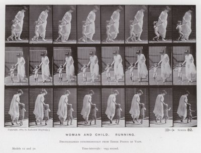 Den mänskliga figuren i rörelse: Kvinna och barn, löpning av Eadweard Muybridge