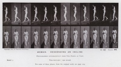 Den mänskliga figuren i rörelse: Kvinna, nedför en lutning (s/v foto) av Eadweard Muybridge
