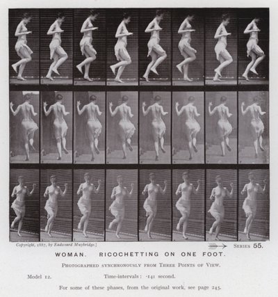 Den mänskliga figuren i rörelse: kvinna, rikoschetterande på en fot (s/v foto) av Eadweard Muybridge