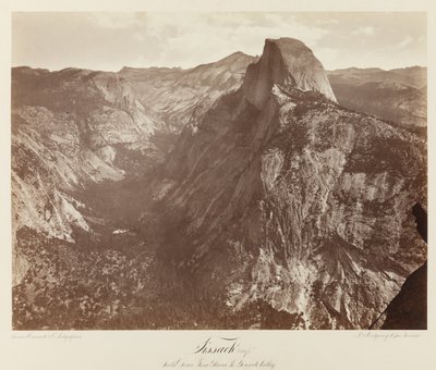 Tissack, South Dome från Glacier Point, Yosemite Valley #73, ca 1872 (albumintryck av mammutplåt) av Eadweard Muybridge