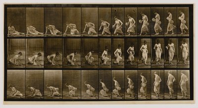Kvinna som sätter sig ner på marken, från boken Animal Locomotion av Eadweard Muybridge