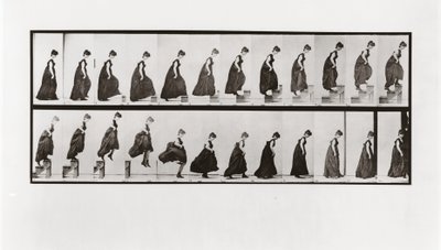 Kvinna som klättrar i trappor och hoppar ner, skylt 173 från Animal Locomotion, 1887 av Eadweard Muybridge