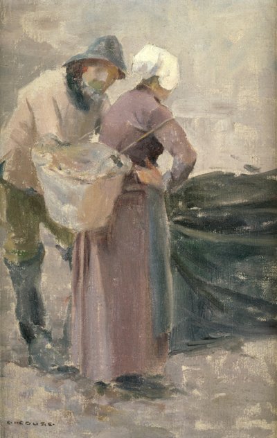 Hemmafrun tittar på fiskarnas fångst, c.1900 av Eanger Irving Couse