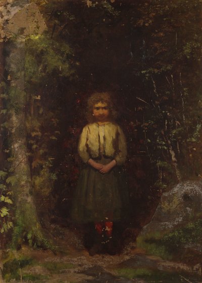 På sluttningen (recto); Girl in the Woods (verso) av Eastman Johnson