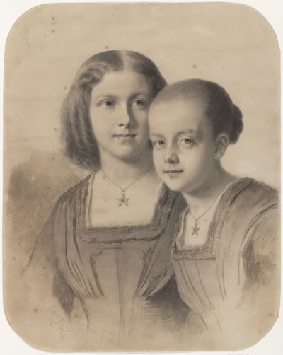 Porträtt av Woltera Geertruida, grevinnan av Limburg Stirum och grevinnan Frederika Augusta av Eastman Johnson