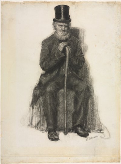 Studie av en gammal man (möjligen en studie till porträtt av Peter Folger), ca 1886 (svart krita ) av Eastman Johnson