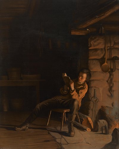 Lincolns barndom. (En kväll i timmerstugan.) av Eastman Johnson