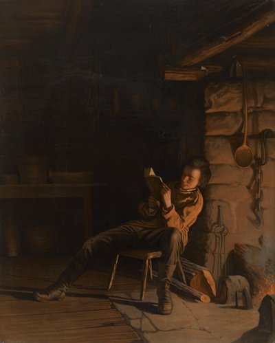 The Boyhood of Lincoln. (An Evening in the Log Hut.), 1868 (kromolitografi på papper ombord) av Eastman Johnson