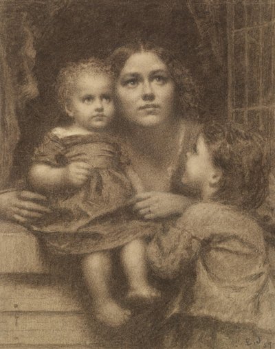 Kvinna med två barn vid ett fönster av Eastman Johnson