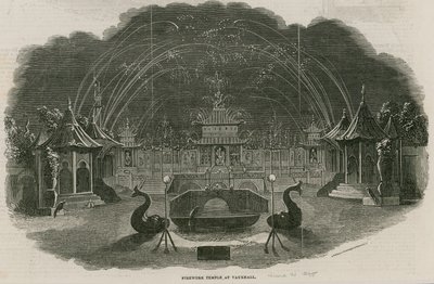 Fyrverkeri tempel på Royal Vauxhall Gardens, London av Ebenezer Landells