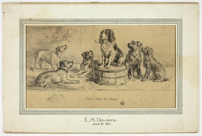 Fredspipan (recto); Skiss av Village Street (verso) av Ebenezer Newman Downard