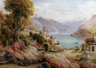 Villa Melzie, Como, Italien. Lac de Come en Italie. Målning av Ebenezer Wake Cook (1843-1926 brittisk) Collection privee av Ebenezer Wake Cook