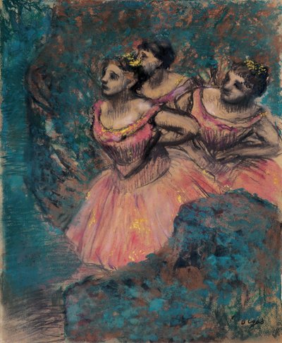 Three Dancers in Red Costume av Edgar Degas