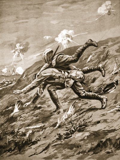 Sergeant Hall blir dödligt skadad när han försöker rädda en skadad kamrat. av Edgar Alfred Holloway