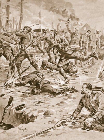 Korpral G. Sanders och hans grupp som avvärjer ett tyskt angrepp och räddar några fångar. av Edgar Alfred Holloway