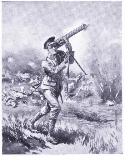 Menige Lynn bär bort ett maskingevär för reparation under tung eldgivning i slaget vid Aisne. Tilldelad DCM 1915 av Edgar Alfred Holloway