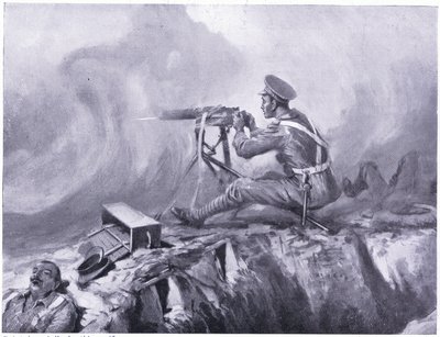 Menig Lynn dör av gasförgiftning, serverar ett maskingevär och slår en tysk attack. Ypres april 1915 av Edgar Alfred Holloway