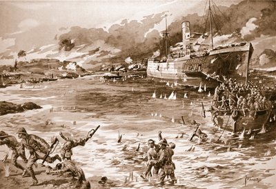 Den berömda landningen från "River Clyde" vid V Beach av Edgar Alfred Holloway