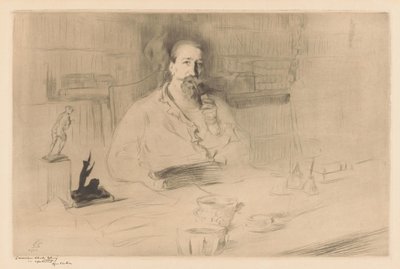 Porträtt av Anatole France bakom hans skrivbord av Edgar Chahine (signed by artist)