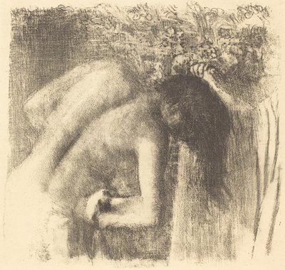 Efter badet lämnar badet Stor tallrik, ca. 1891. av Edgar Degas