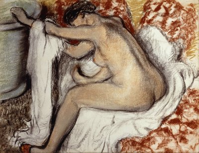 Efter badet, kvinna som torkar; Efter badet, kvinna som torkar sig, c.1884 av Edgar Degas