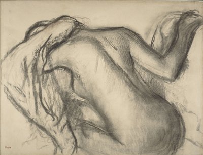 After the Bath, Woman Drying Her Hair, ca 1893-98 (kol & brun krita på papper) av Edgar Degas