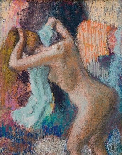 Efter badet, kvinna som torkar sig själv; Apres le bain, femme s"essuyant, c.1890-1895 av Edgar Degas