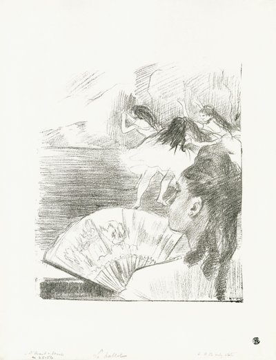 På teatern - Kvinna med en fan, c.1878-80 av Edgar Degas