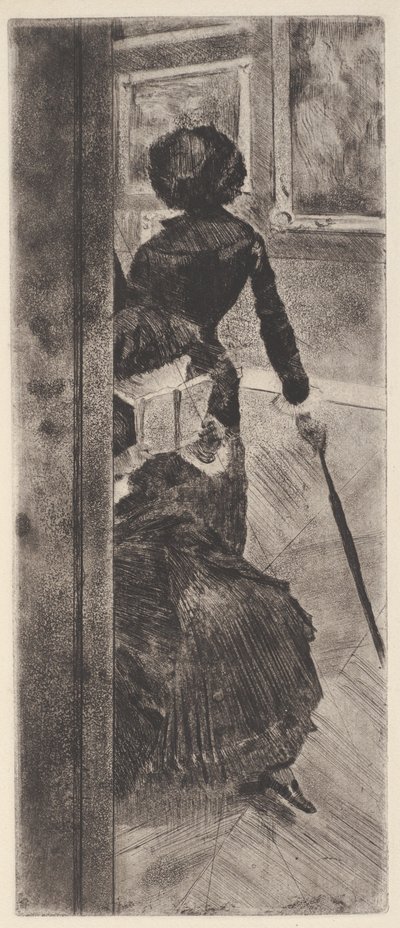 På Louvren: Målning (Mary Cassatt) (etsning och akvatint) av Edgar Degas