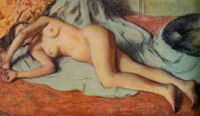 Badande liggande på marken, c1885 av Edgar Degas