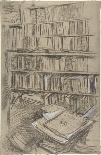 Bokhyllor, studie till "Edmond Duranty" av Edgar Degas