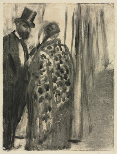 Konversation: Ludovic Halévy och Madame Cardinal (Samtalet) för "La Famille Cardinal" av Ludovic Halévy, ca 1880-83 (monotypi) av Edgar Degas