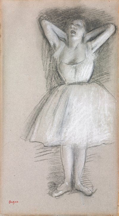 Dansare, armarna höjda bakom huvudet; Dansare, armarna höjda och förda bakom huvudet, av Edgar Degas