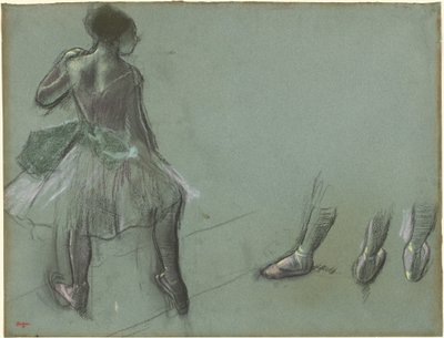 Dansare sett bakifrån och tre studier av fötter, ca. 1878. av Edgar Degas
